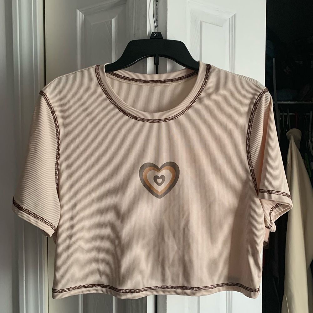 Beige Crop Top with Heart Design